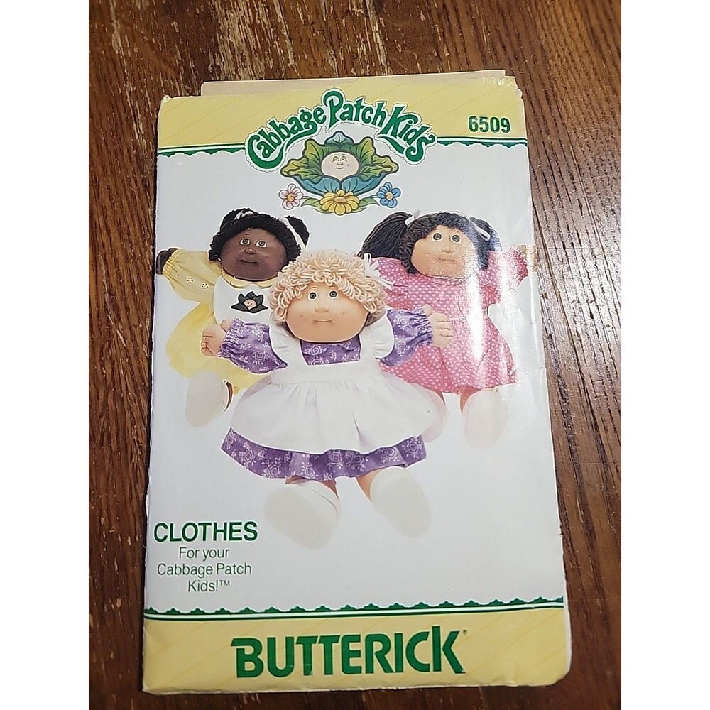 Vtg CABBAGE PATCH KIDS BUTTERICK DOLL CLOTHES PATTERN # 6509 Dress Pinafore Bib